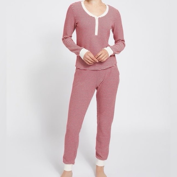 dip Soft Waffle Henley Stripe Pajama Joggers Set Red White Candy Stripe Size L - Picture 3 of 15
